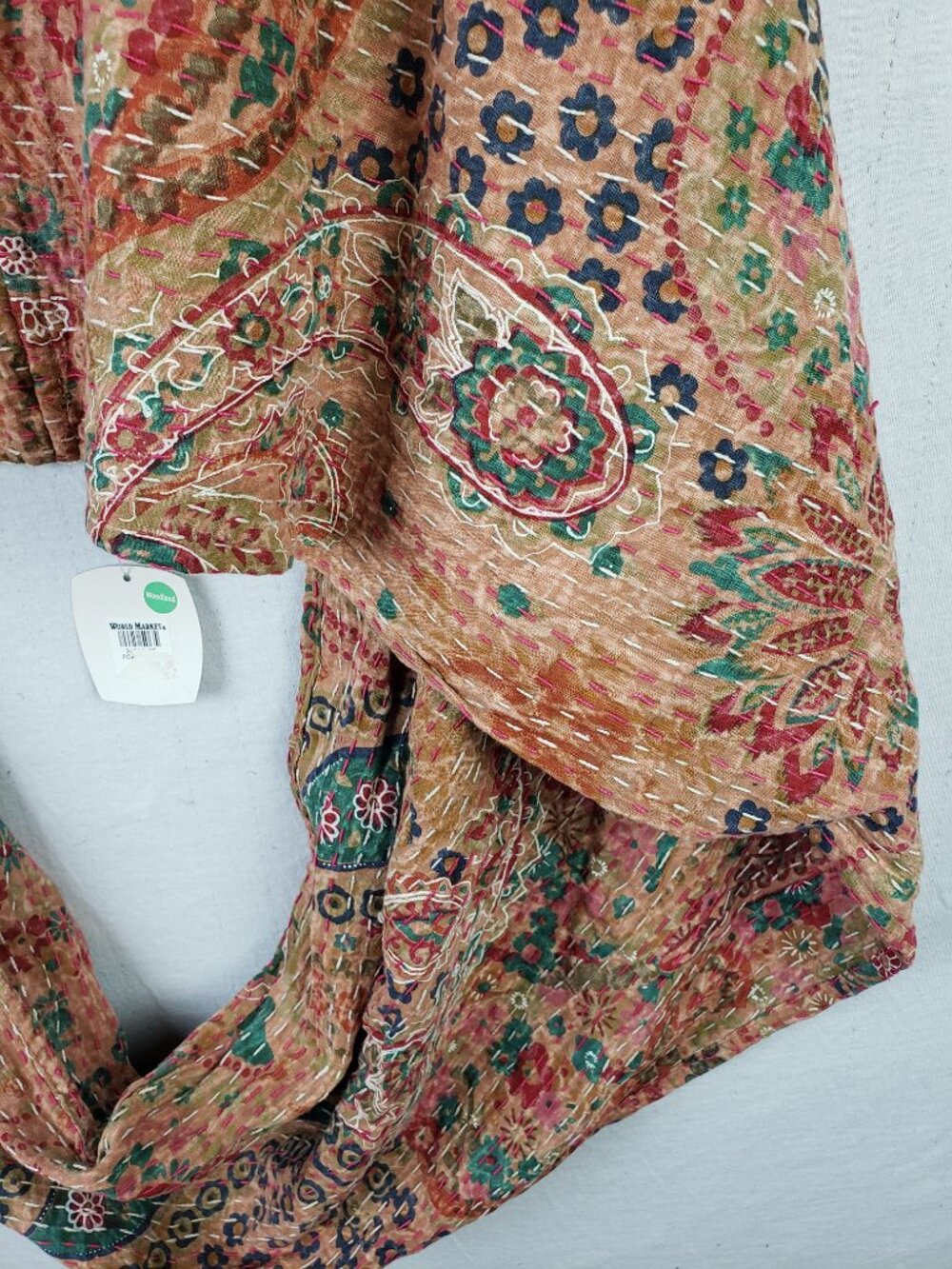 NWT World Market Infinity Scarf Shawl Paisley Embroidered Cotton Bohemian Ethnic - Picture 2 of 9